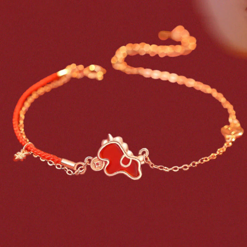 Buddha Stones 925 Sterling Silver Year Of The Horse Coin Charm Red Agate Blessing Necklace Pendant