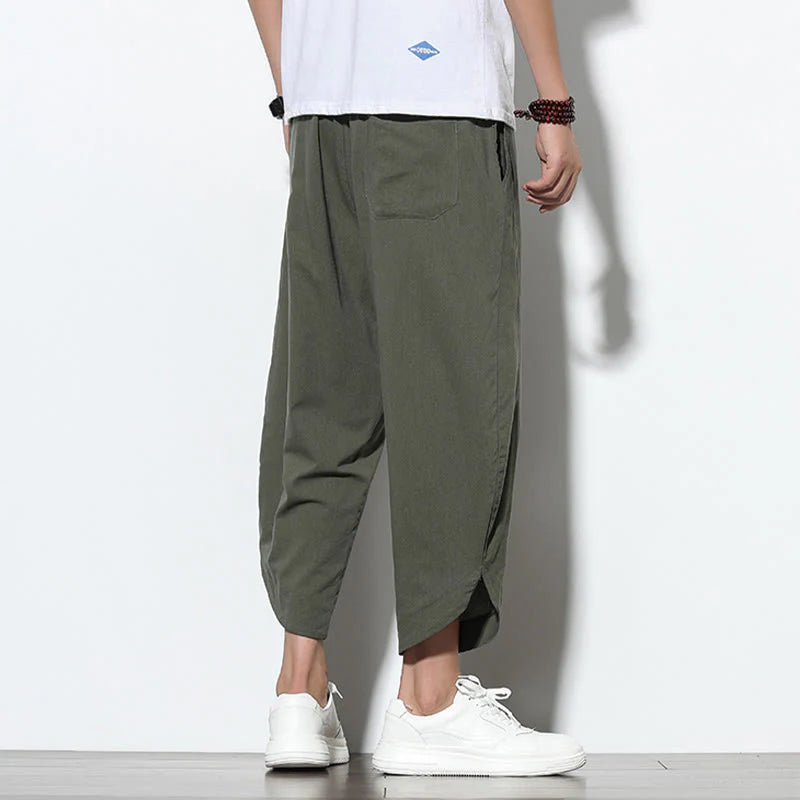 Buddha Stones Casual Summer Drawstring 7-8 Length Linen Men's Harem Pants With Pockets