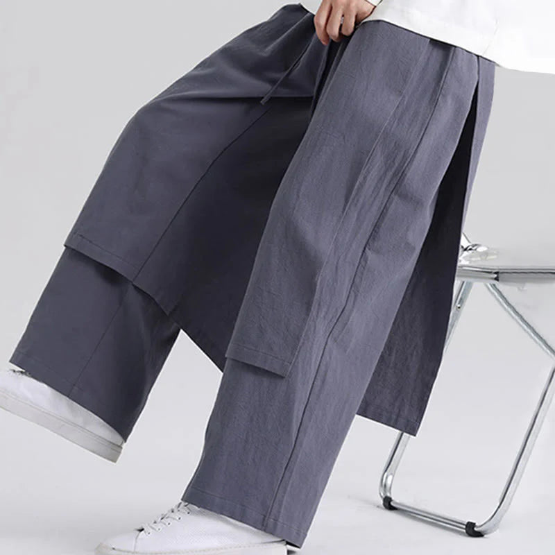 Buddha Stones Plain Patchwork Design Men's Cotton Pants With Pockets