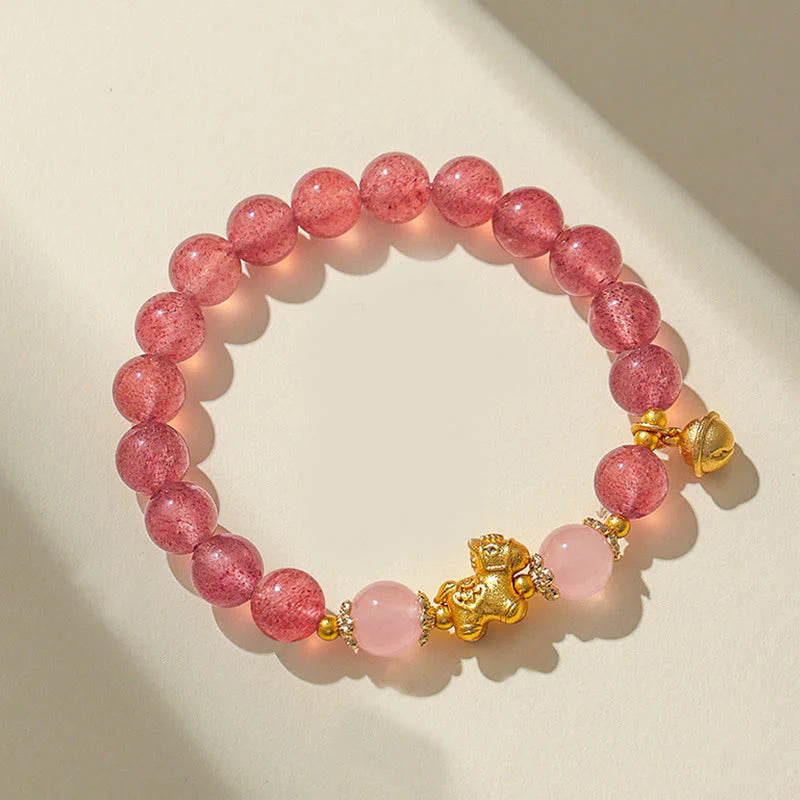 Buddha Stones Year Of The Horse 8mm Citrine Pink Crystal Strawberry Quartz Protection Bracelet