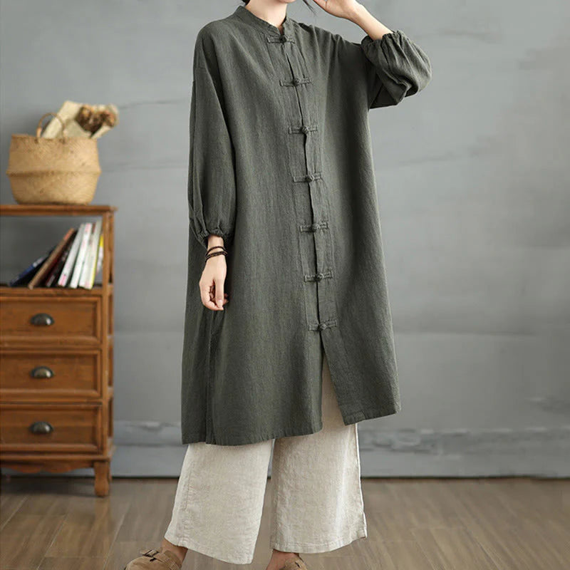 Buddha Stones Casual Frog-button Women's Cotton Linen Coat With Pockets