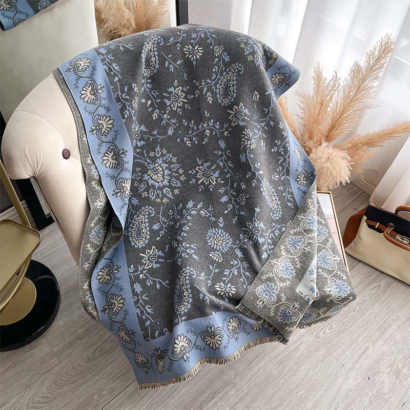 Buddha Stones Thickened Winter Paisley Flowers Vines Pattern Soft Scarf Shawl