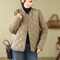 Buddha Stones Women's Fall Long Sleeve Diamond Quilted Design Cotton Thermal Jacket With Pockets