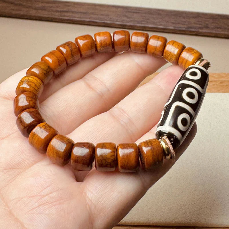 Buddha Stones Tibetan Bone Beads Nine-Eye Dzi Bead Protection Bracelet