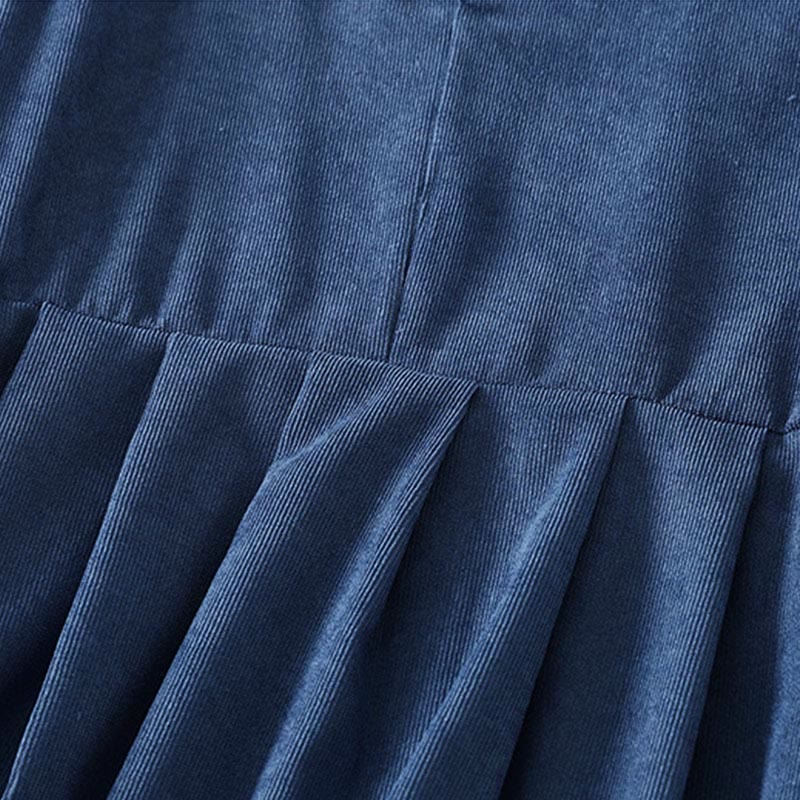 Buddha Stones Spring Retro DarkBlue Plain Sleeveless Midi Dress With Pockets