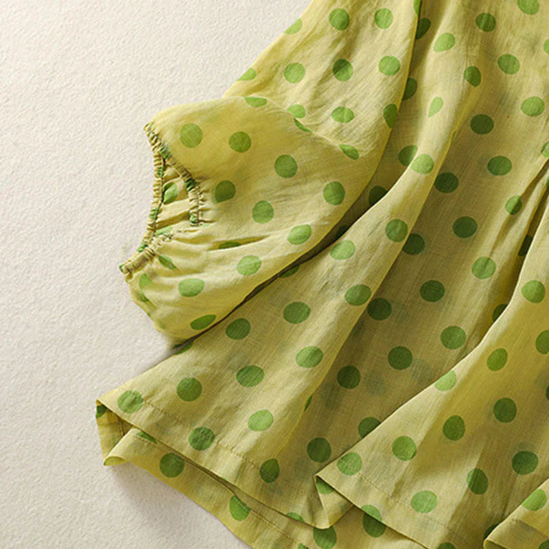 Buddha Stones Fall Round Neck Polka Dots Long Sleeve Women's Polyester Shirt