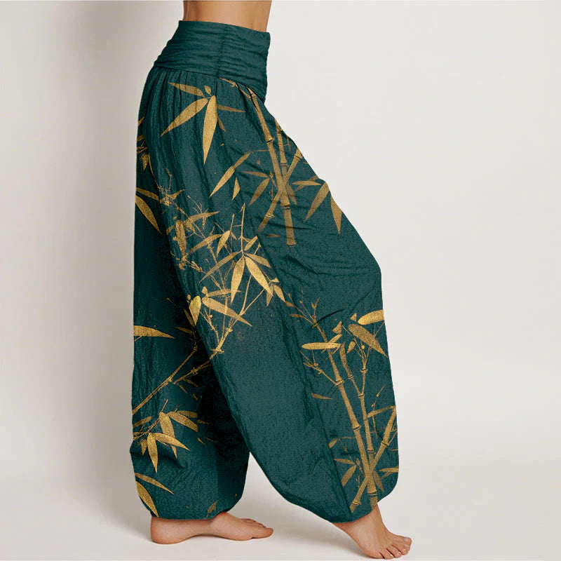 Buddha Stones Pure Cotton Classical Bamboo Pattern Women's Elastic Waist Harem Pants