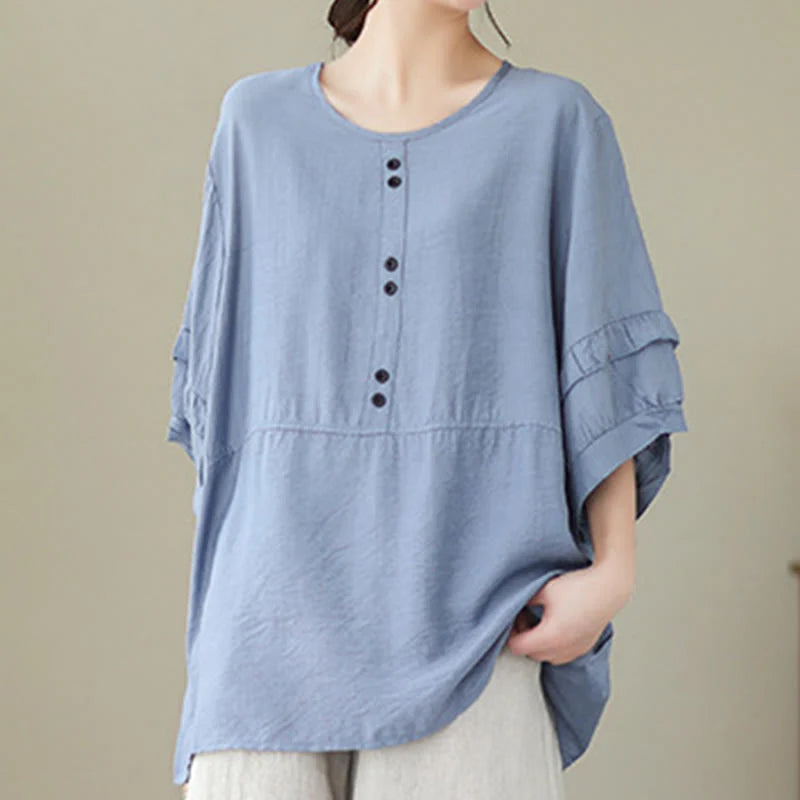 Buddha Stones Casual Summer Plain Crew Neck Women's Polyester Short Sleeve T-shirt