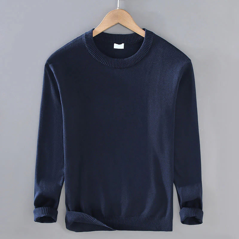 Buddha Stones Ribbed Design Pure Cotton Thermal Men's Crew Neck Long Sleeve Sweater
