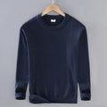 Buddha Stones Ribbed Design Pure Cotton Thermal Men's Crew Neck Long Sleeve Sweater