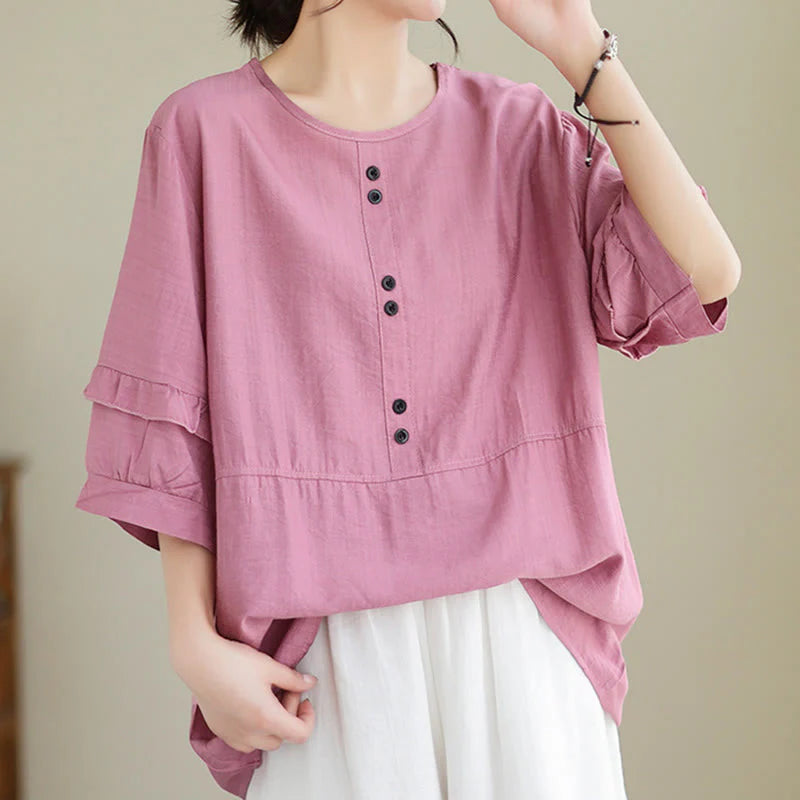 Buddha Stones Casual Summer Plain Crew Neck Women's Polyester Short Sleeve T-shirt