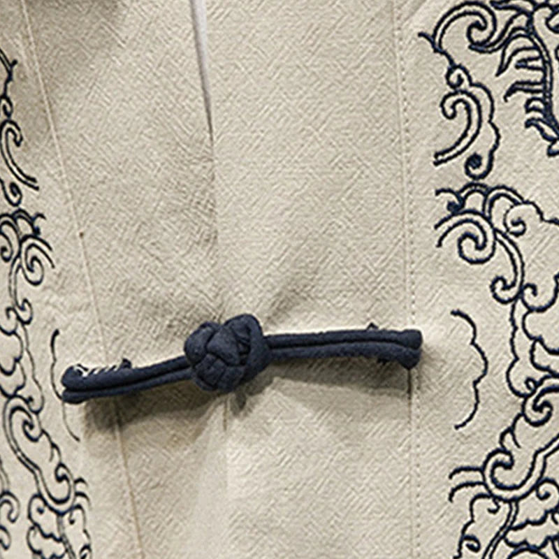 Buddha Stones Solid Auspicious Clouds Open Front Long Sleeve Jacket Men's Cotton Kimono