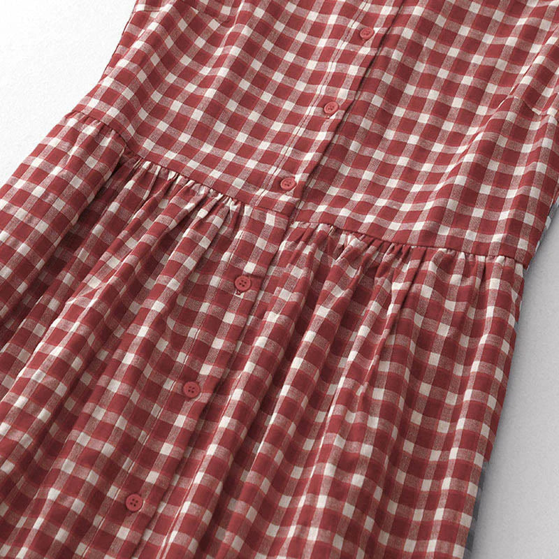 Buddha Stones Plaid Sleeveless Summer Midi Dress With Pockets