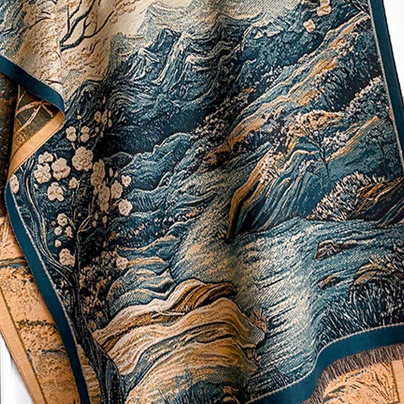 Buddha Stones Winter Gradient Color Warm Hills Trees Pattern Cozy Scarf Shawl