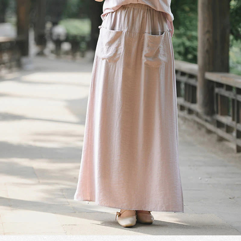 Buddha Stones Solid Color Hem Slit Design Women's Skirt Pants With Pockets
