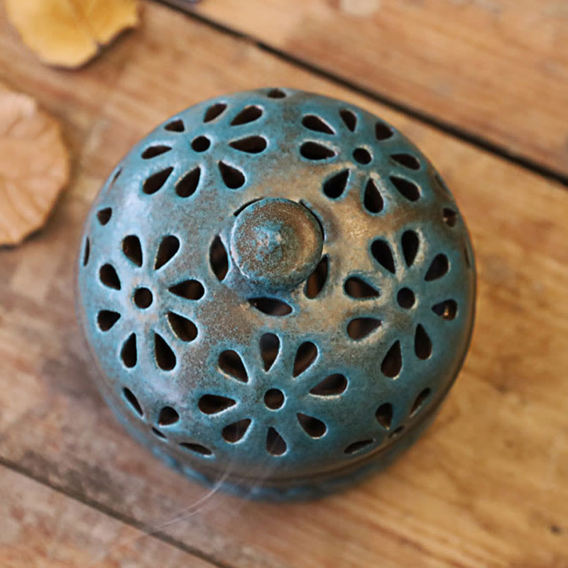 Buddha Stones Mini Hollow Spiritual Meditation Ceramic Small Incense Burner Decoration