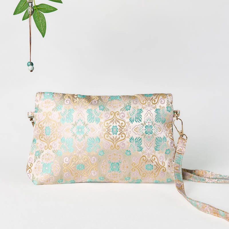 Buddha Stones Retro Flowers Pattern Polyester Cotton Embroidery Crossbody Bag Hangbags