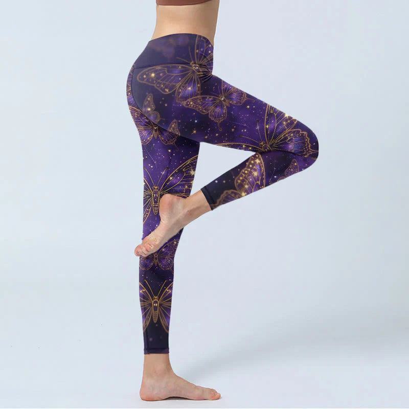 Buddha Stones Romantic Style Butterfly Pattern Print Gym Leggings Women's Yoga Pants