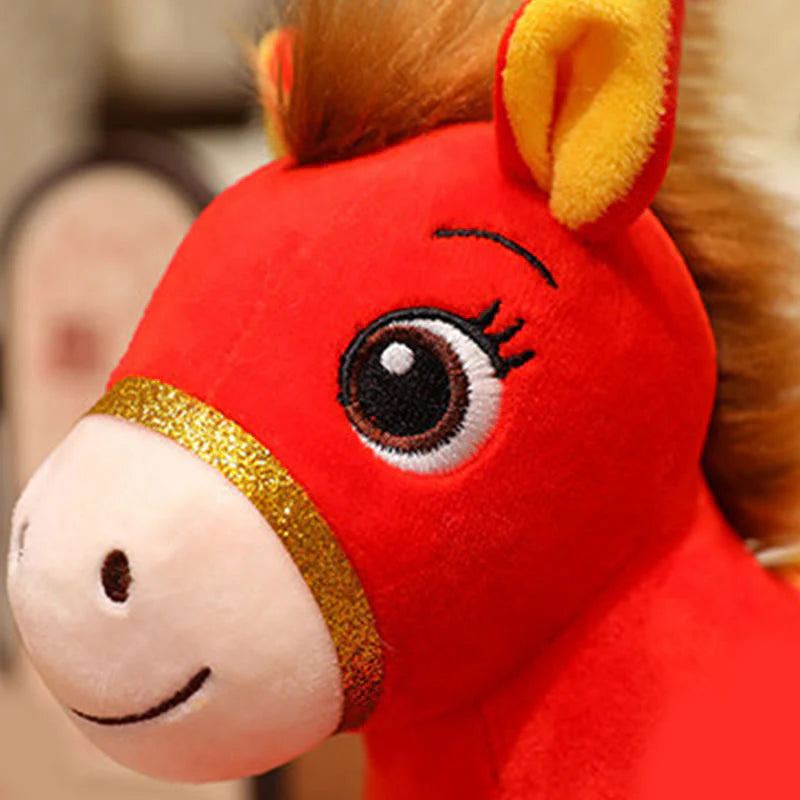 Buddha Stones Year Of The Horse Red Standing Horse Plush Doll Wealth Prosperity Home Decoration