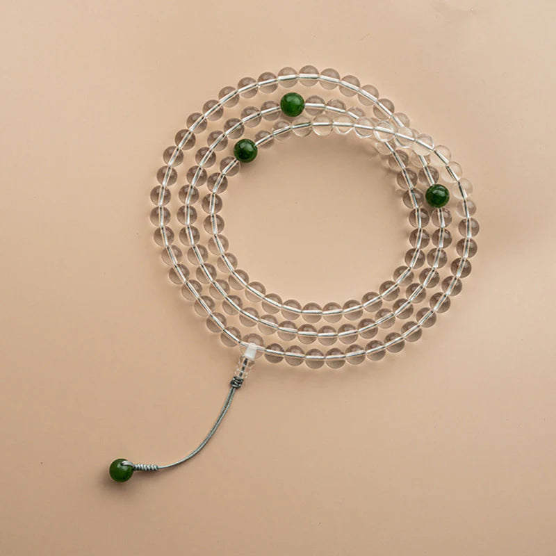 Buddha Stones 108 Beads White Crystal Jade Meditation Bracelet Mala