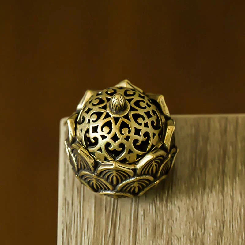 Buddha Stones Tibetan Mini Lotus Pattern Meditation Copper Incense Burner