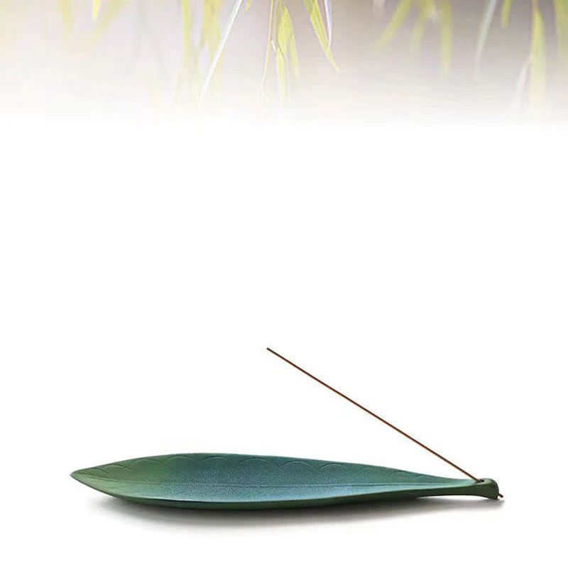 Buddha Stones Willow Leaf Healing Ceramic Stick Incense Burner Decoration