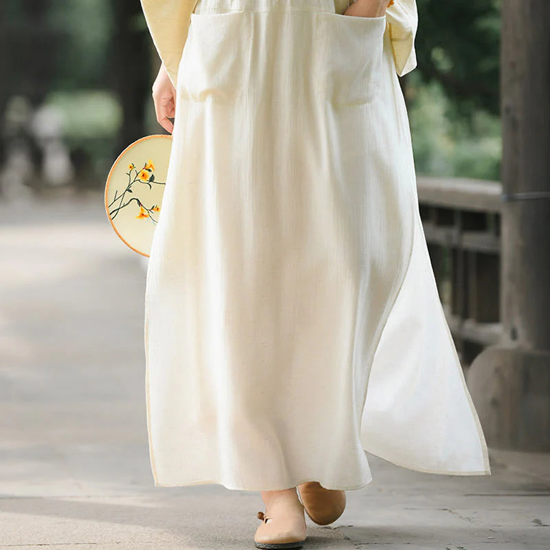 Buddha Stones Solid Color Hem Slit Design Women's Skirt Pants With Pockets
