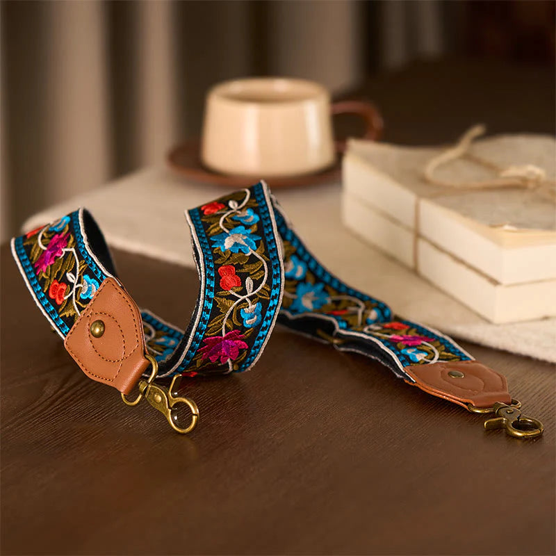 Buddha Stones Bohemian Flower Vine Geometric Embroidery Adjustable Handbags Crossbody Shoulder Bag Purse Straps Replacement
