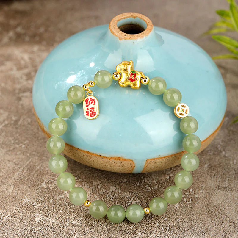 Buddha Stones Year Of The Horse Hetian Jade Abundance Bracelet