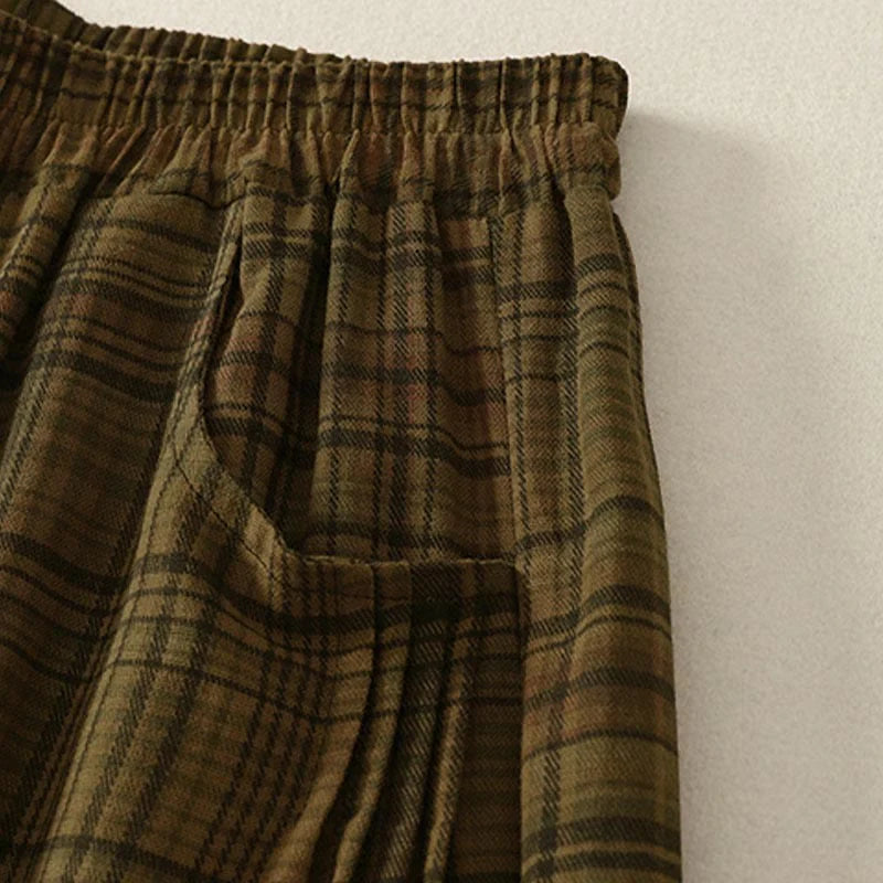 Buddha Stones Spring Plaid Design Women's Harem 7-8 Length Pants With Pockets