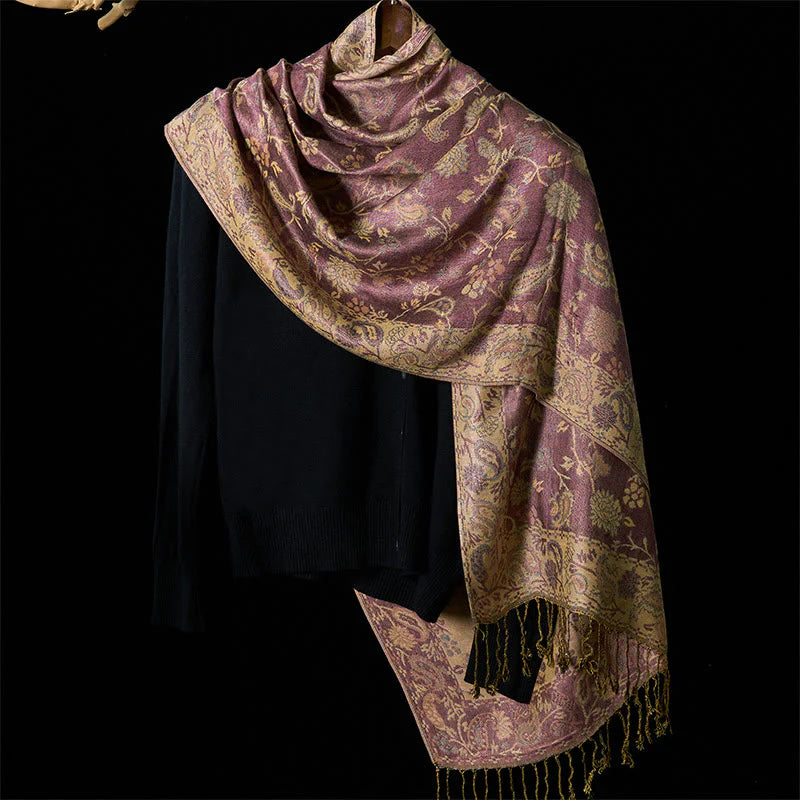 Buddha Stones Spring Pale Purple Cashew Flower Vine Pattern Tassel Soft Scarf Shawl
