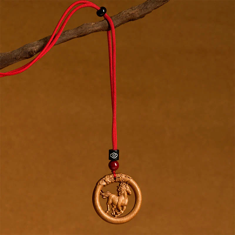 Buddha Stones Peach Wood Chinese Zodiac Year Of The Horse Ward Off Evil Spirits Necklace Pendants