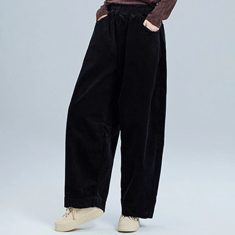 Buddha Stones Women's Fall Plain Ankle-Length Simple Design Corduroy Pants With Pockets