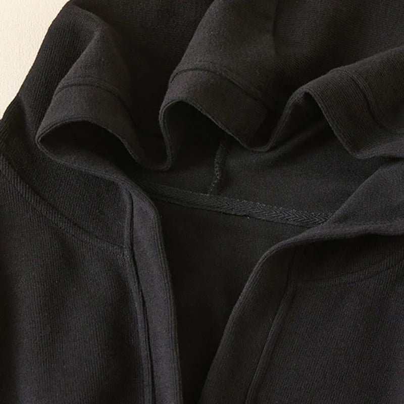 Buddha Stones Plain Buttons Women's Cotton Hooded Jacket With Pockets