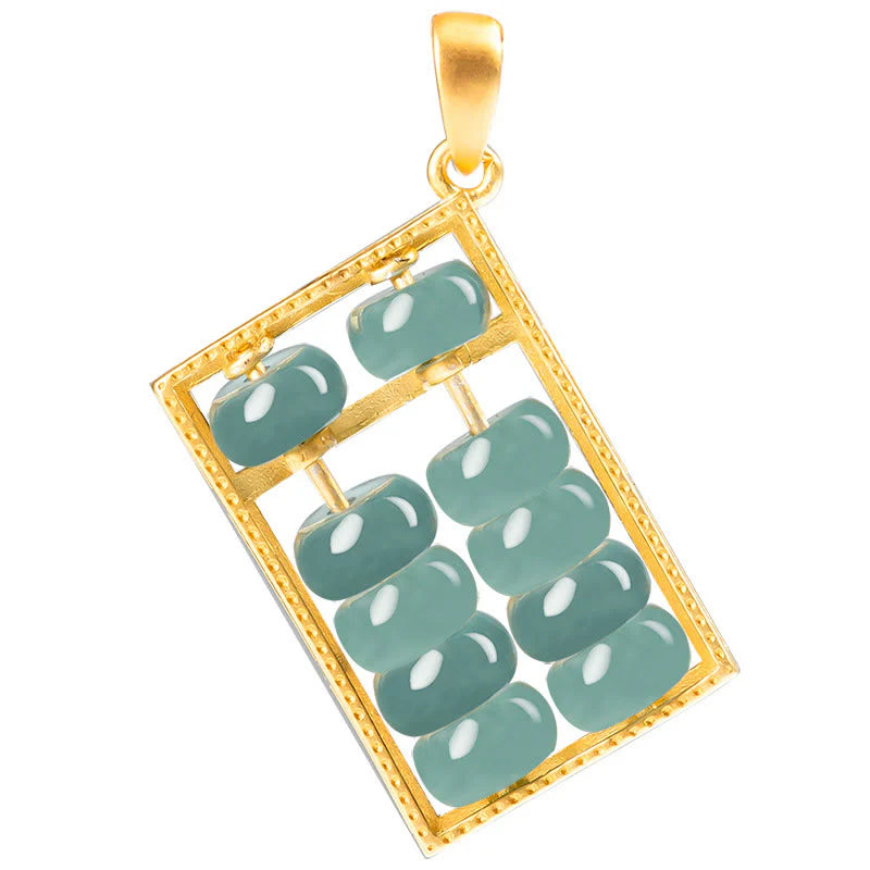 Buddha Stones Natural Jade Abacus Pattern Abundance Titanium Steel Chain Necklace Pendant