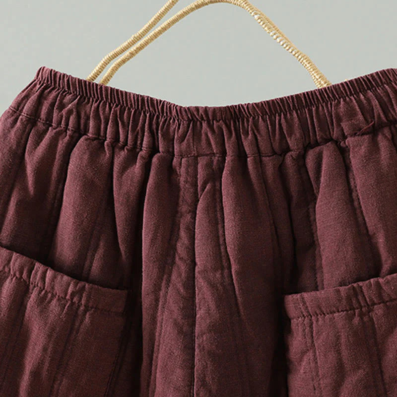 Buddha Stones Daily Plain Drawstring Design Women's Harem Elastic Waist Cotton Pants With Pockets
