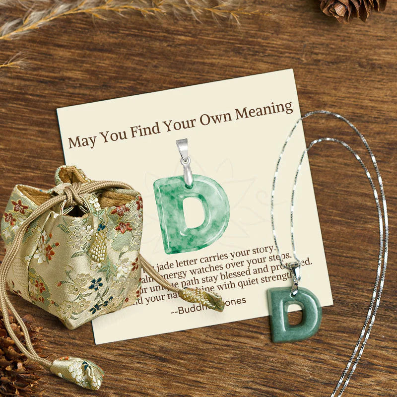 Buddha Stones May You Find Your Own Meaning Natural A-Z Letter Jade 925 Sterling Silver Chain Necklace Includes Gift Message Card
