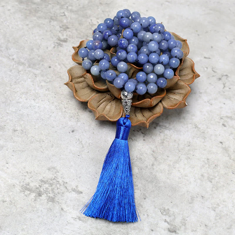 Buddha Stones 108 Mala Blue Aventurine Beads Yoga Meditation Prayer Beads Necklace