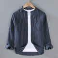Buddha Stones Daily Tang Suit Men's Striped Pattern Cotton Linen Long Sleeve Shirt