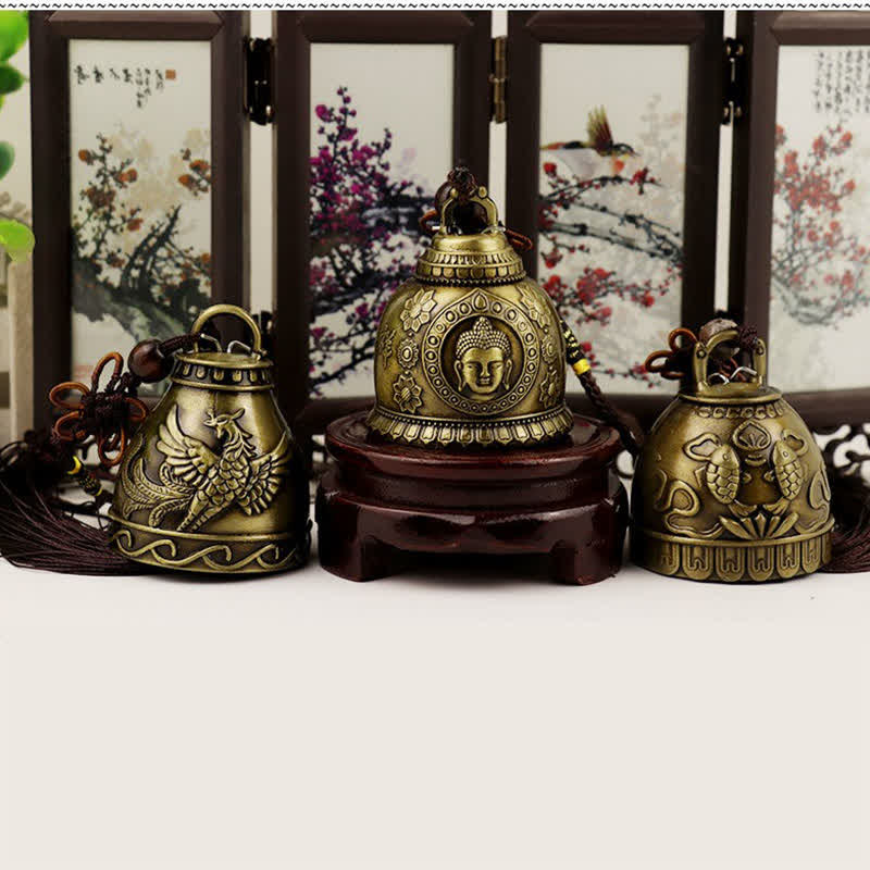 Buddha Stones Feng Shui Buddha Koi Fish Phoenix Wind Chime Bell Luck Wall Hanging Decoration