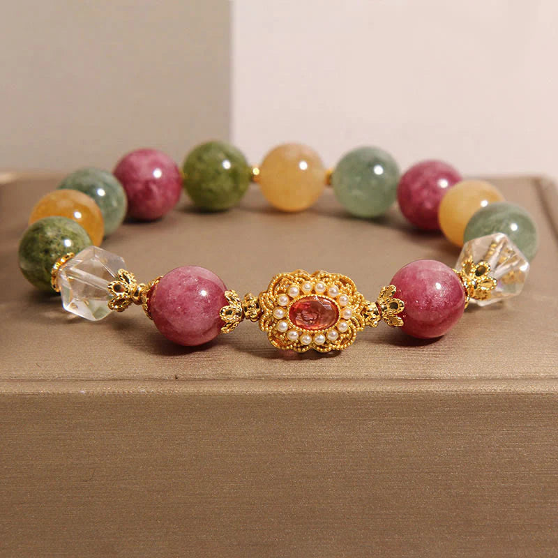 Buddha Stones Tourmaline Pearl Pink Crystal WhiteÂ Crystal Wisdom Bracelet