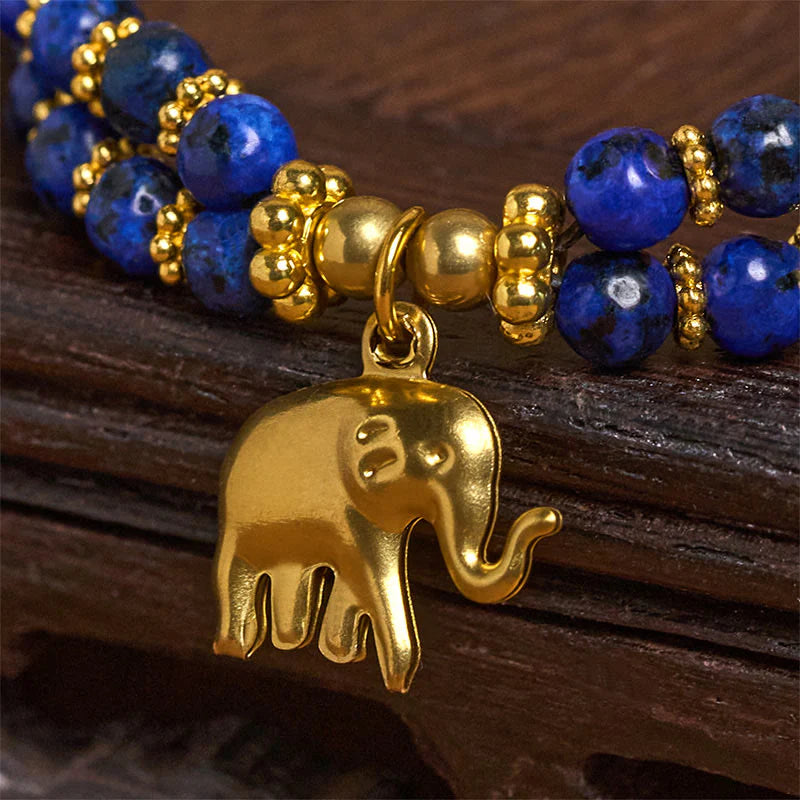 Buddha Stones Turquoise Elephant Luck Double-layer Plated Copper Strength Bracelet