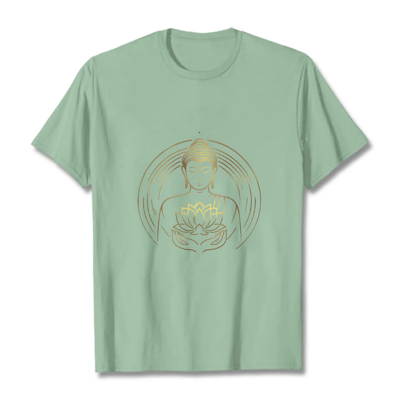 Buddha Stones Golden Buddha Holding A Lotus Flower Tee T-shirt