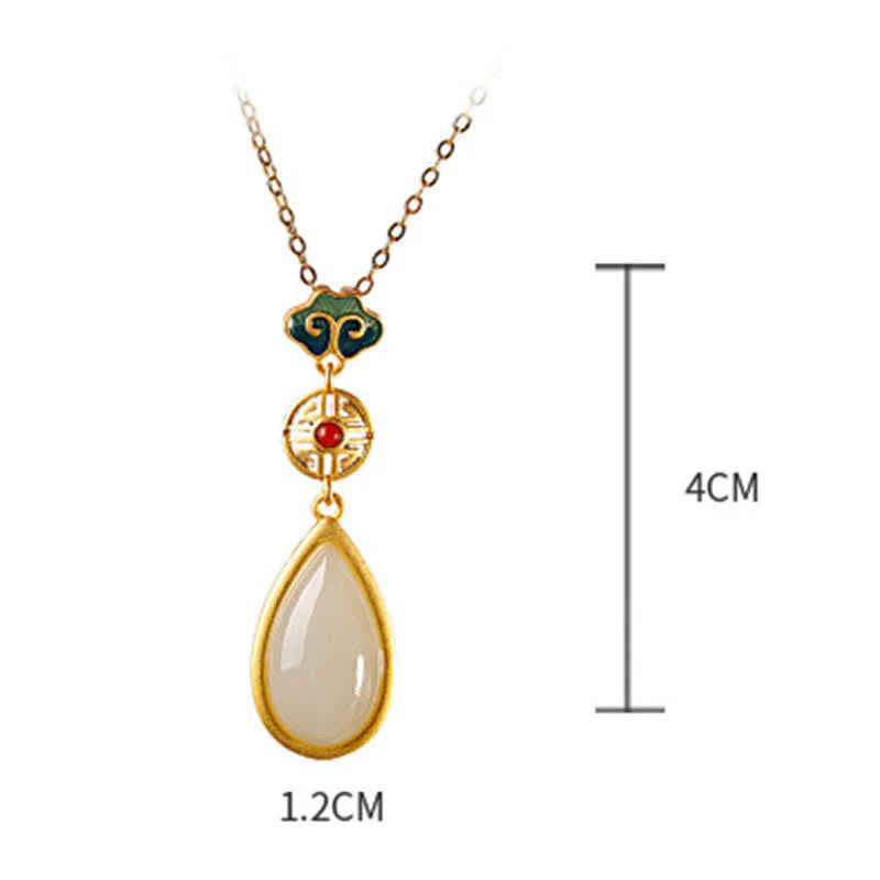 Buddha Stones 925 Sterling Silver Hetian White Jade Water Drop Chain Necklace Pendant Bracelet