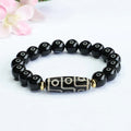 Buddha Stones Tibetan Nine-Eye Dzi Bead Black Onyx Power Bracelet