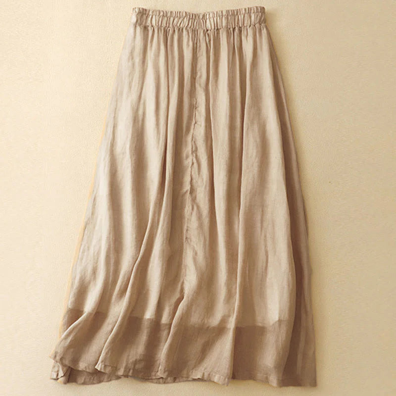 Buddha Stones Ethnic Vintage Embroidery Button Design Women's Cotton Linen 7-8 Length Skirt