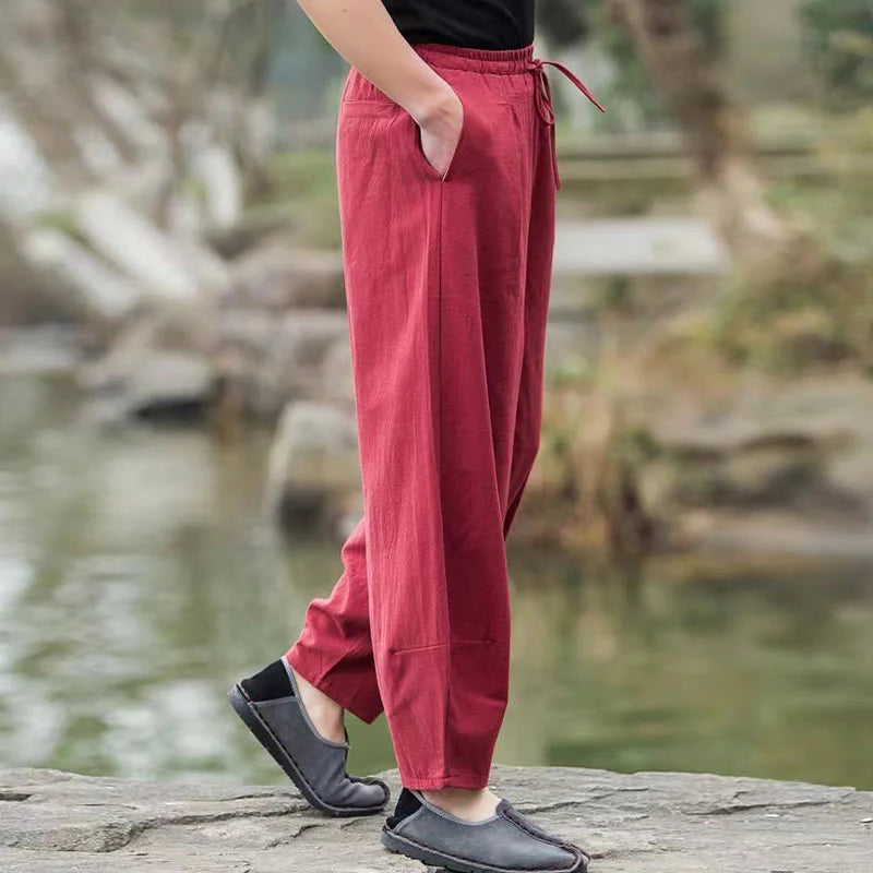 Buddha Stones Casual Simple Drawstring Men's Harem Pants With Pockets