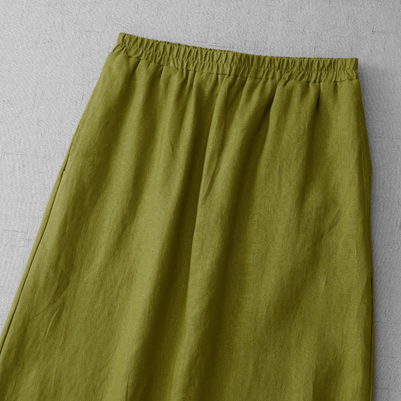 Buddha Stones Commute Elastic Waistband Pleated Hem Capri Length Women's Lined Skirt With Pockets