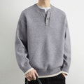 Buddha Stones Winter V-Neck One Button Design Warm Men's Long Sleeve Knitted Sweater
