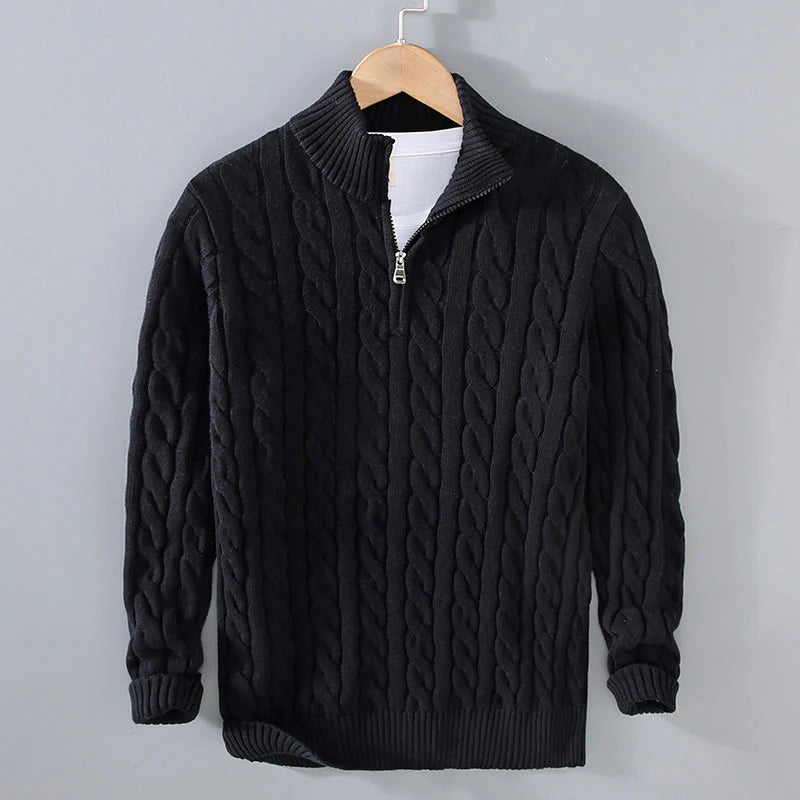 Buddha Stones Winter Textured High Neck Zipper Design Men's Long Sleeve Cotton Sweater